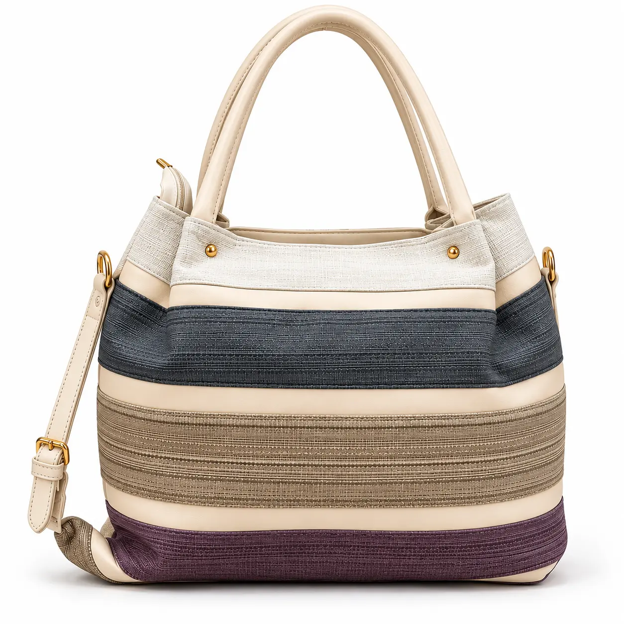 Ivory Stripe Leather Tote Bag